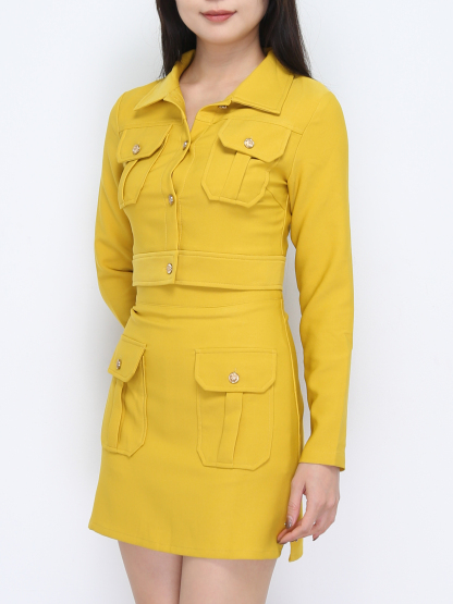 Formal Collar Front Button Long Sleeve Set 22134