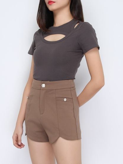 High Waist Side Split Short Pants 22224