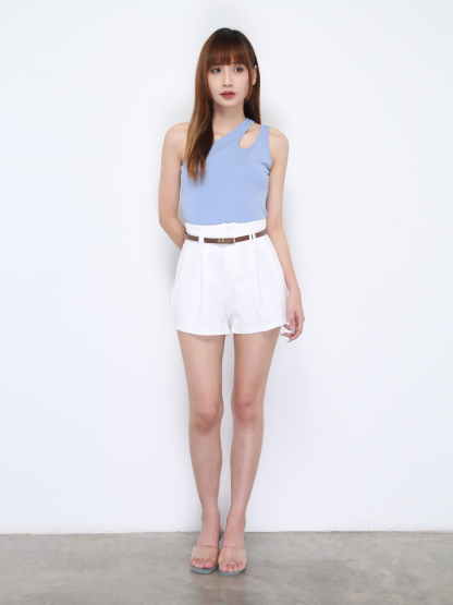 High Waist Front Pocket Short Pants With Belt 22059