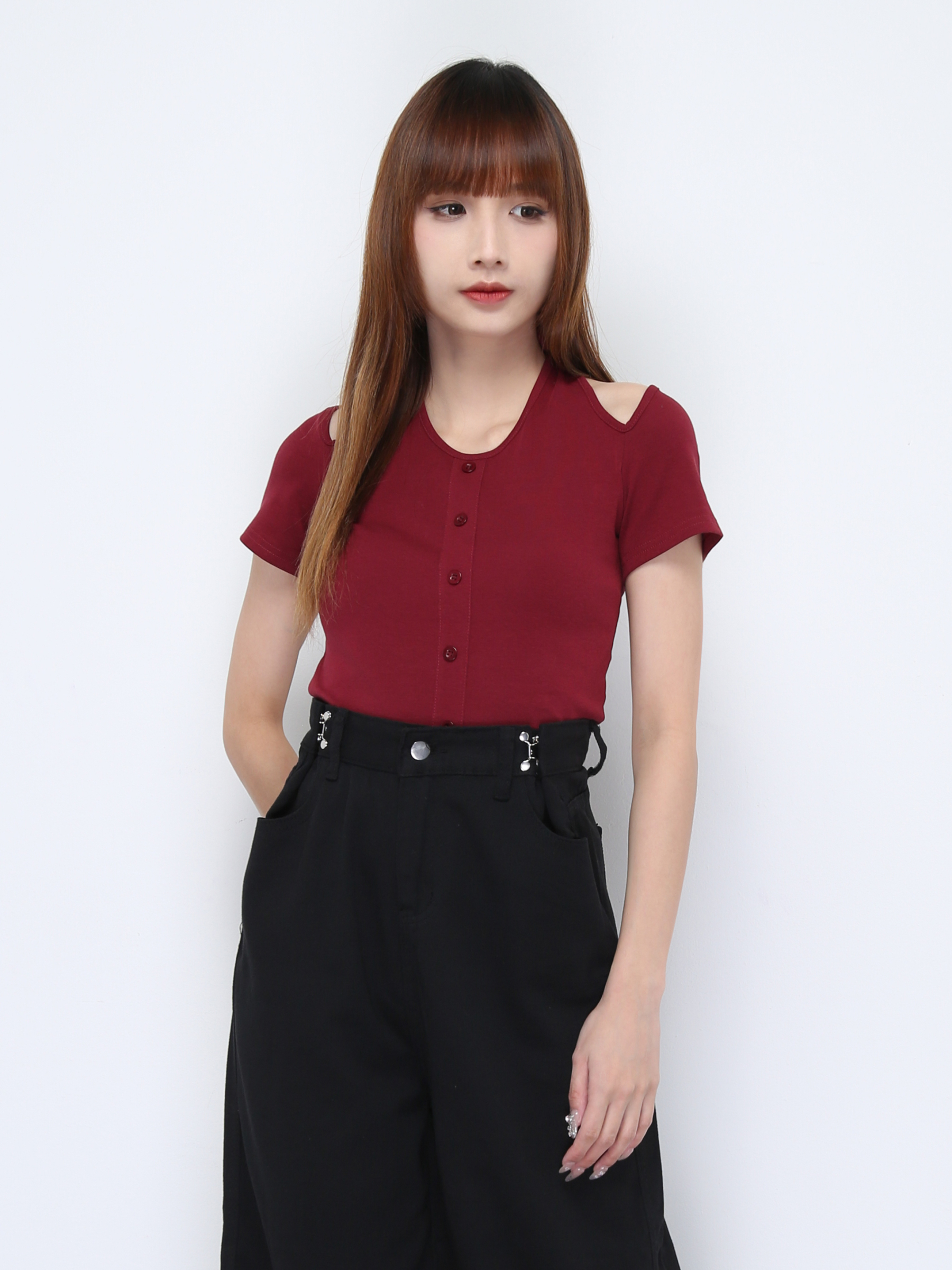 Fake Two Piece Halter Strap Front Decorative Top 22152