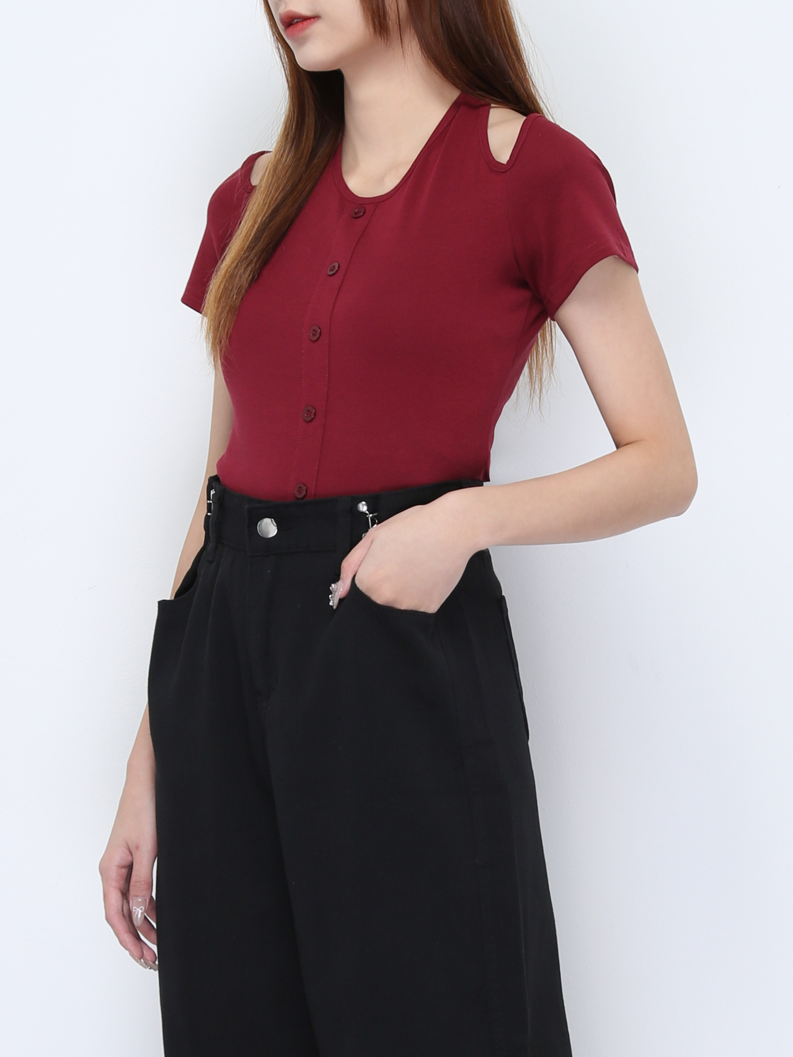 Fake Two Piece Halter Strap Front Decorative Top 22152