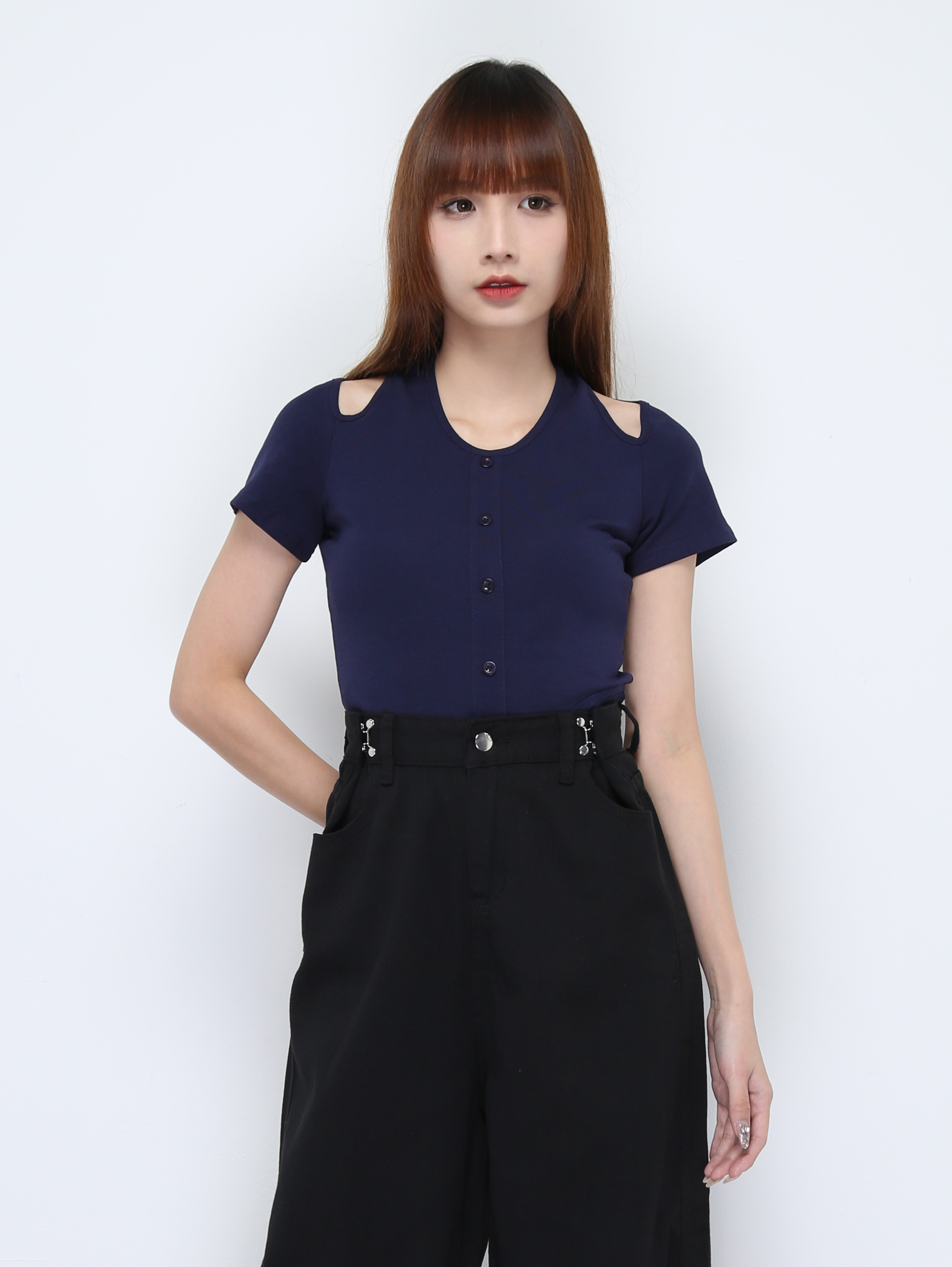 Fake Two Piece Halter Strap Front Decorative Top 22152