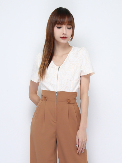 V Neck Lace With Front Zip Top 22157