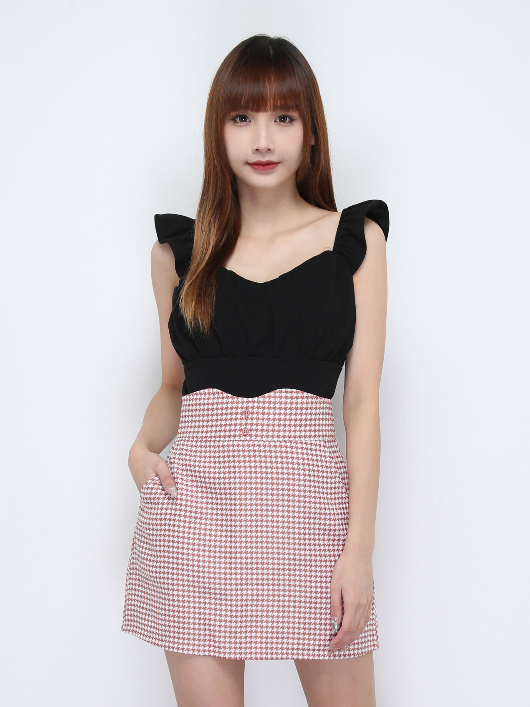 High Waist Checker Skirt Pants 22141