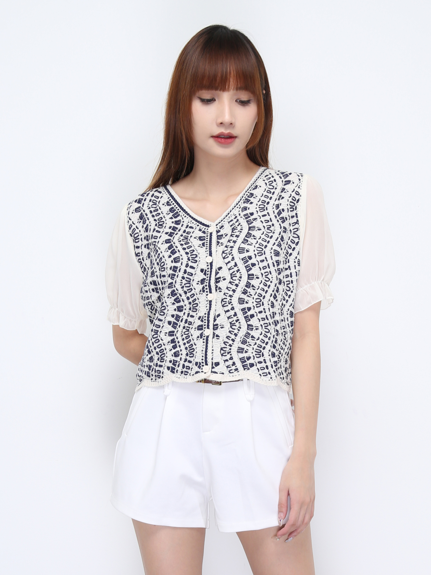 Summer Fake Two Pice Front Button Top 22164