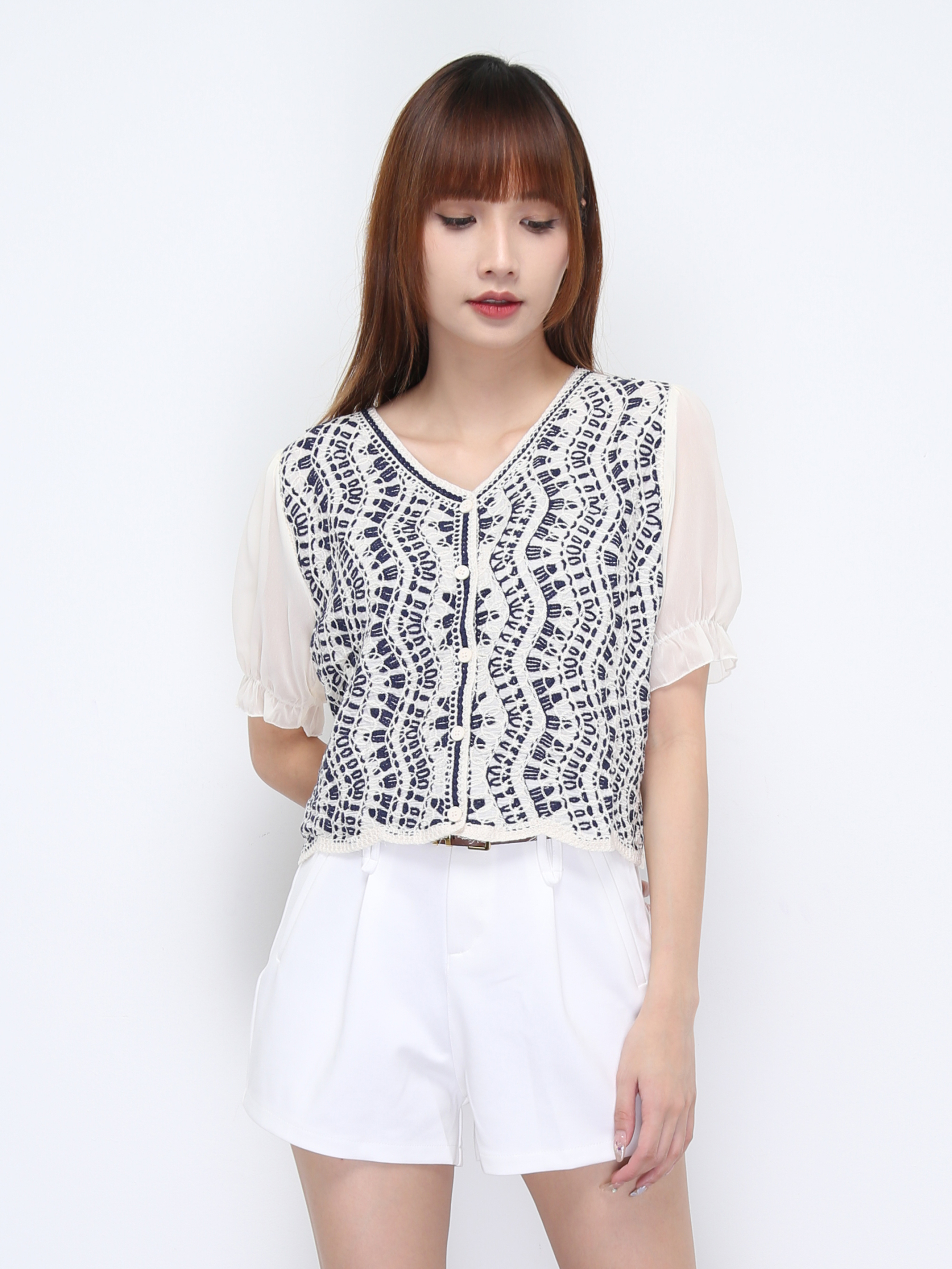 Summer Fake Two Pice Front Button Top 22164