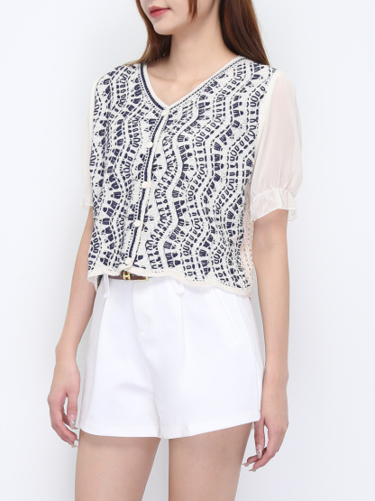 Summer Fake Two Pice Front Button Top 22164