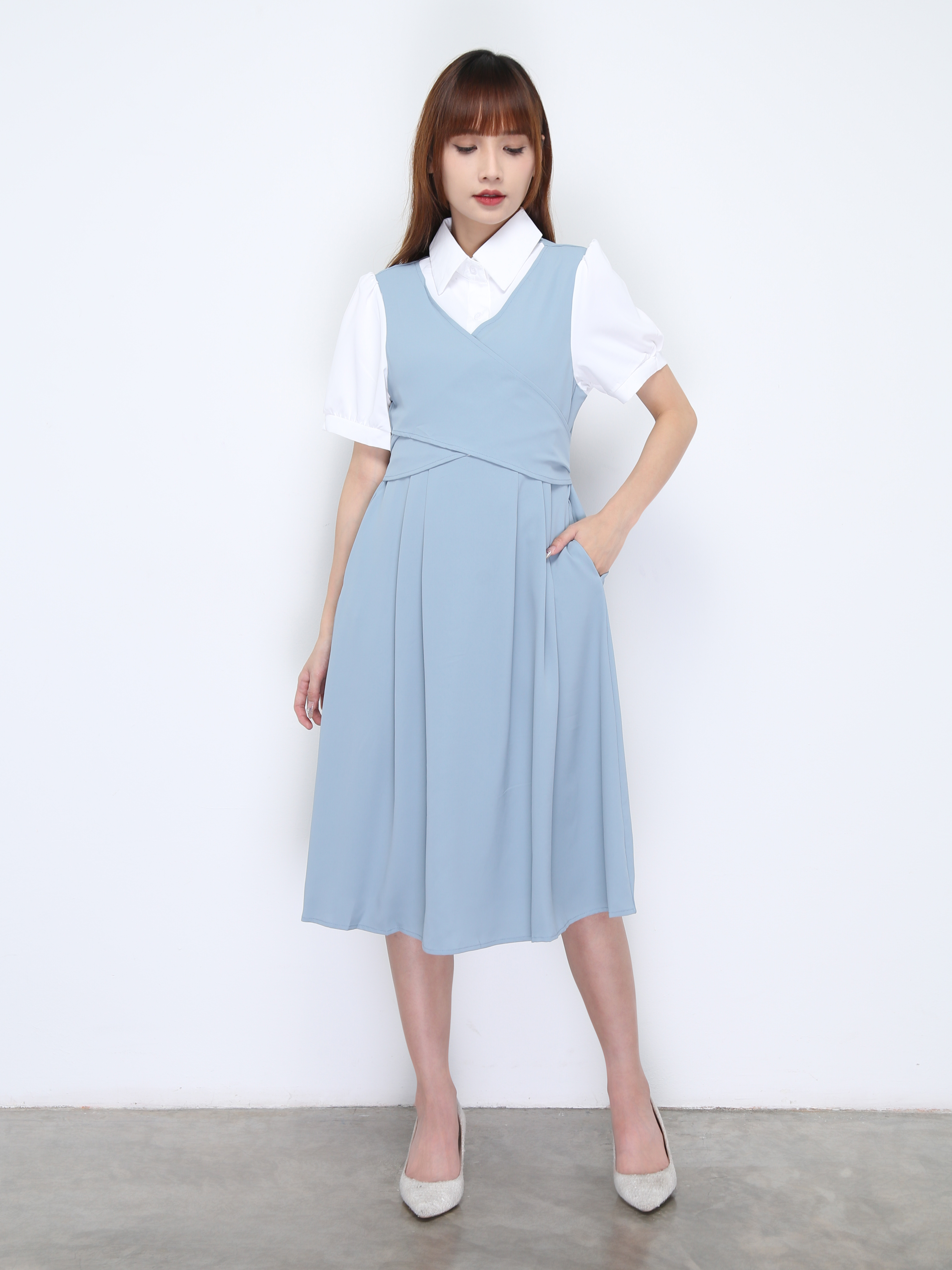 Fake Two Piece Wrap Dress 22172