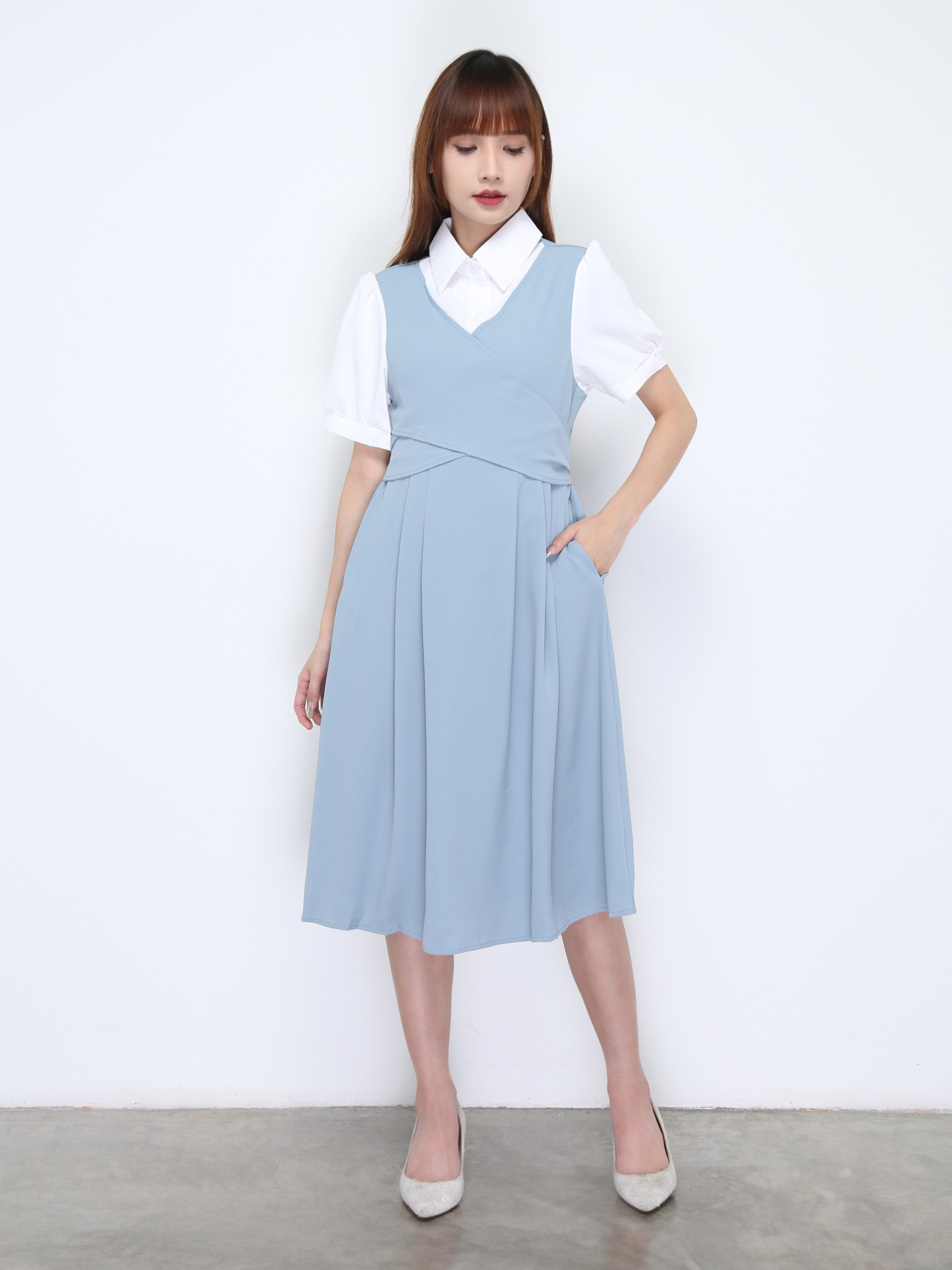 Fake Two Piece Wrap Dress 22172