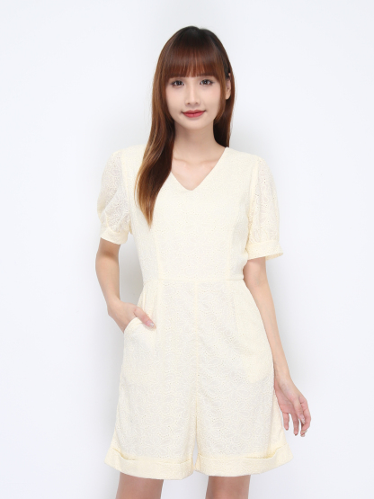 Eyelet V Neck Short Sleeve Jumpsuit 22174
