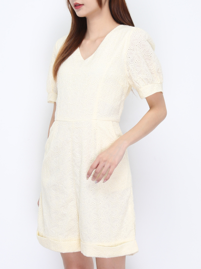 Eyelet V Neck Short Sleeve Jumpsuit 22174