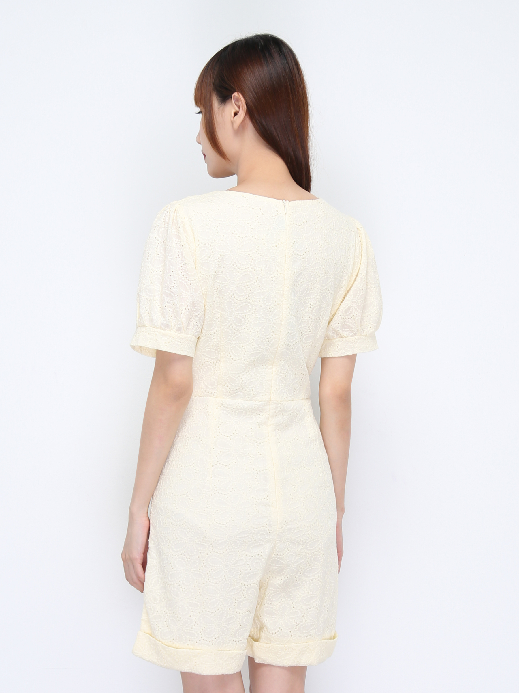 Eyelet V Neck Short Sleeve Jumpsuit 22174