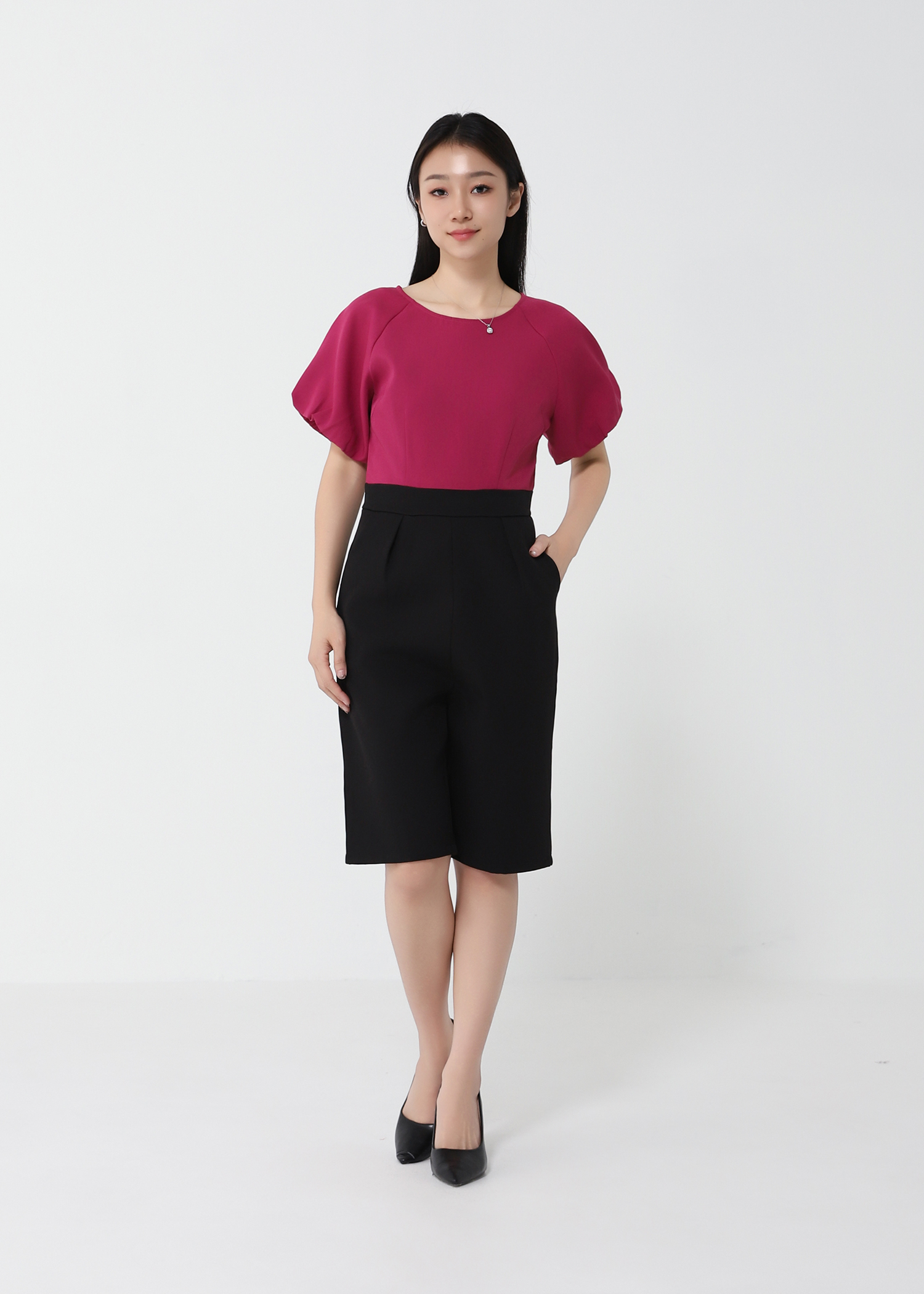 Two Tone Puff Sleeve Jumpsuit 22176