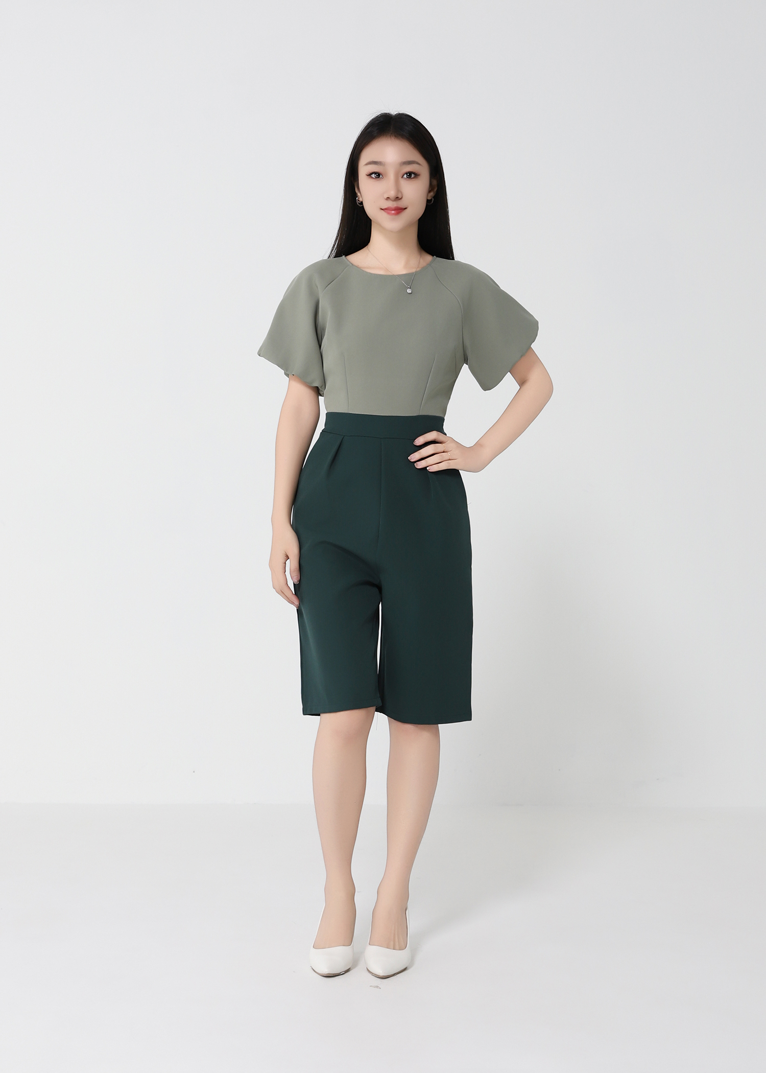 Two Tone Puff Sleeve Jumpsuit 22176