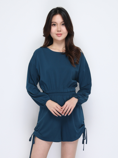 Casual Wear Long Sleeve Top With Side Drawstring Short Pants Set 22177