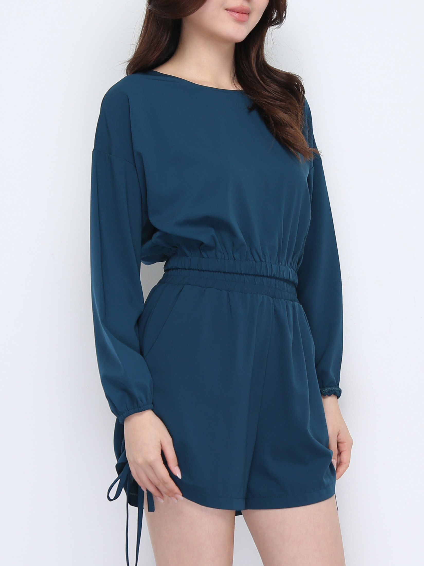 Casual Wear Long Sleeve Top With Side Drawstring Short Pants Set 22177