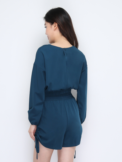 Casual Wear Long Sleeve Top With Side Drawstring Short Pants Set 22177