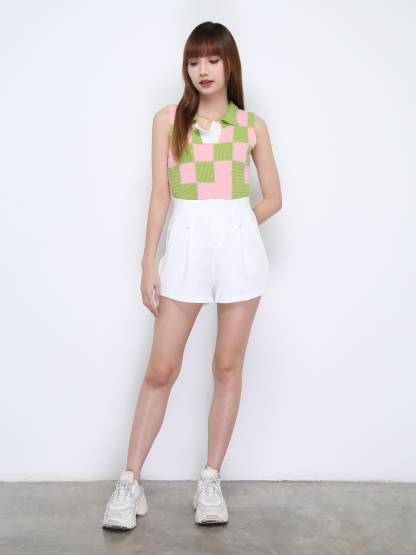 Sleeveless Checker Collar Top 22180