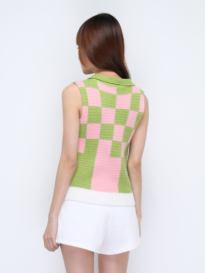 Sleeveless Checker Collar Top 22180