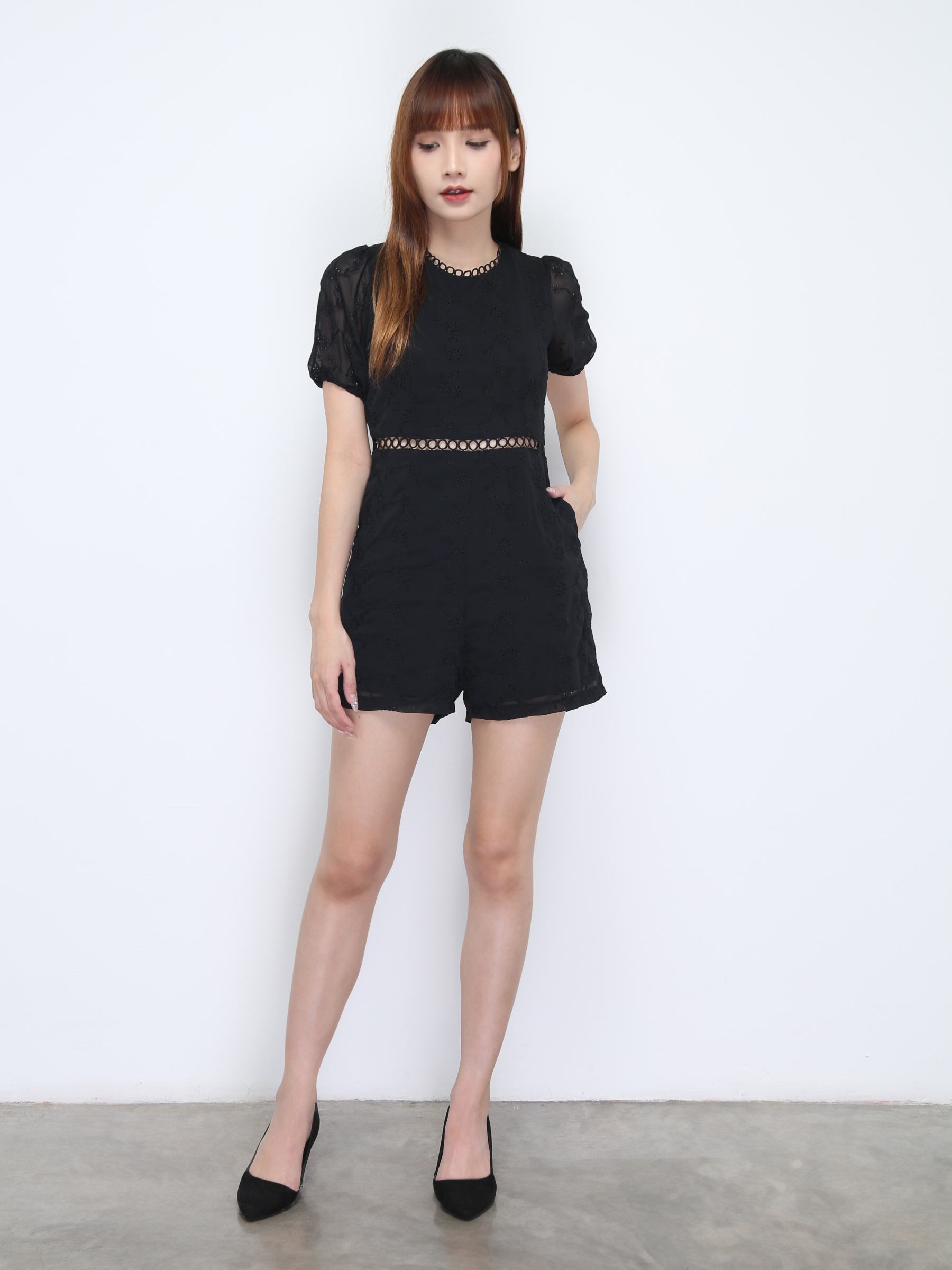 Waist Eyelet With Flower Pattern Jumpsuit 22185