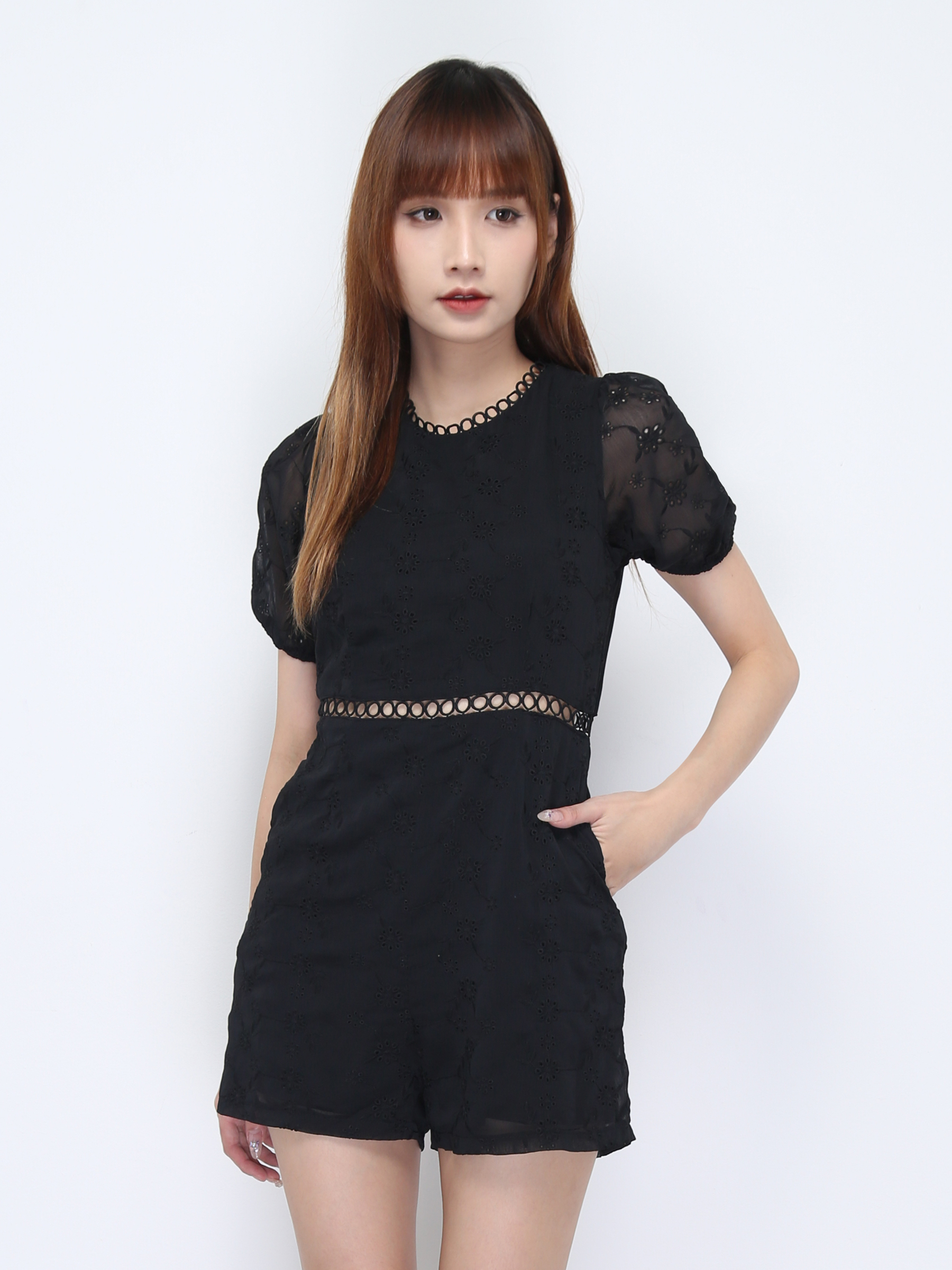 Waist Eyelet With Flower Pattern Jumpsuit 22185