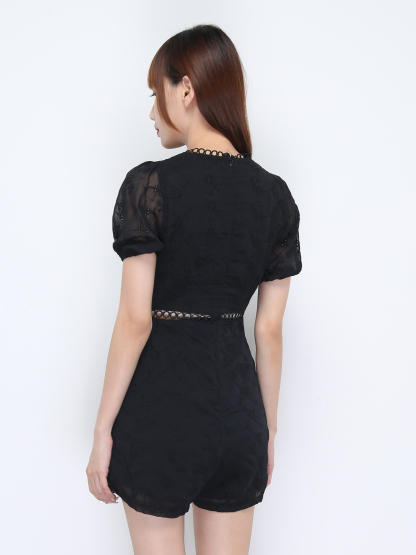 Waist Eyelet With Flower Pattern Jumpsuit 22185