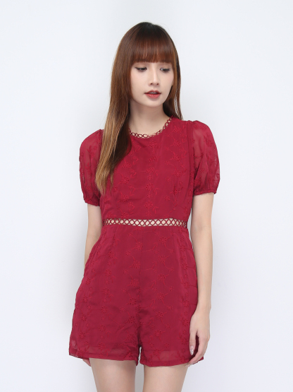 Waist Eyelet With Flower Pattern Jumpsuit 22185
