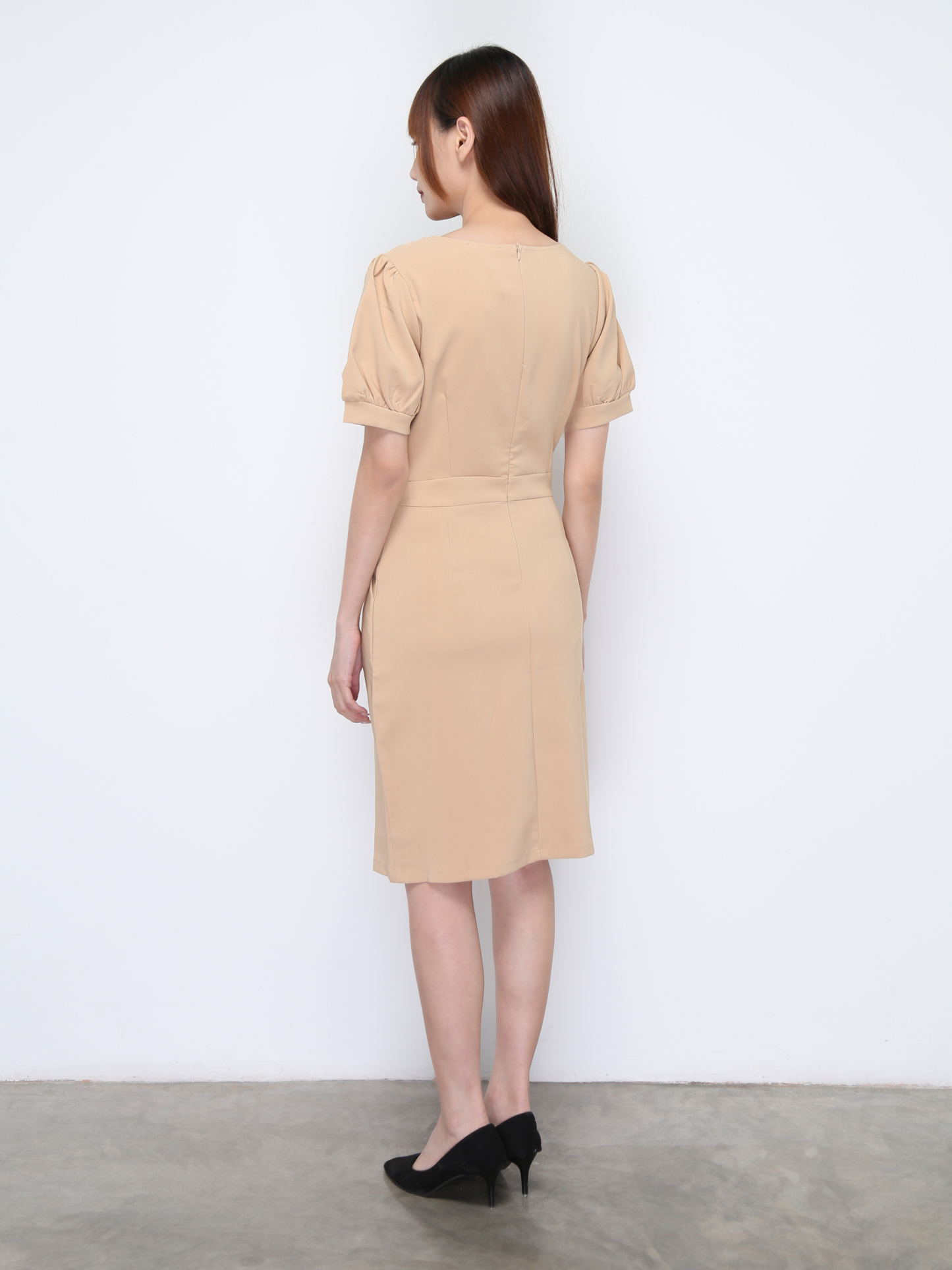 V Neck Pleated With Side Split Dress 22214