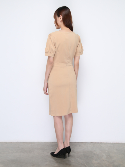 V Neck Pleated With Side Split Dress 22214