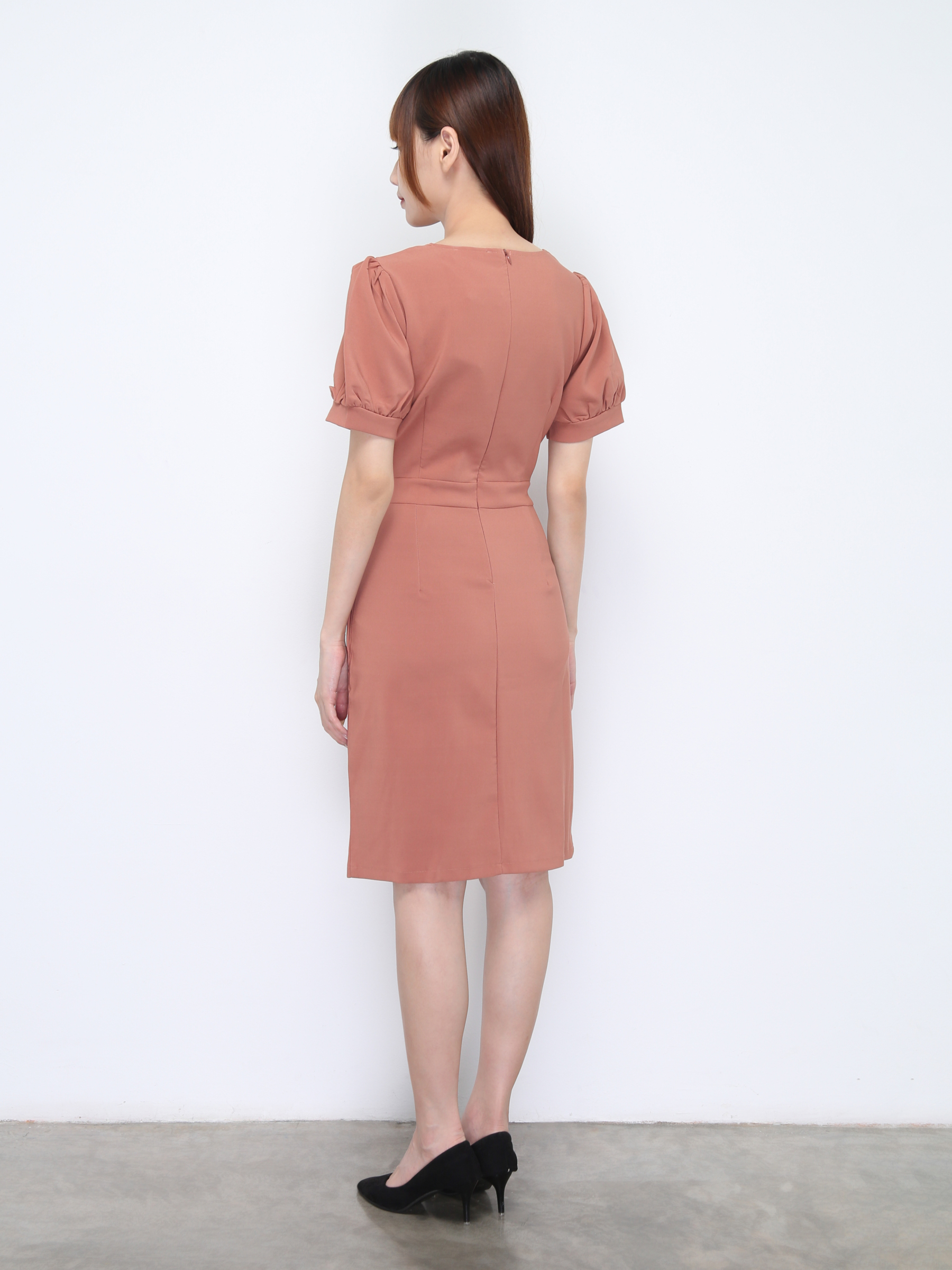 V Neck Pleated With Side Split Dress 22214