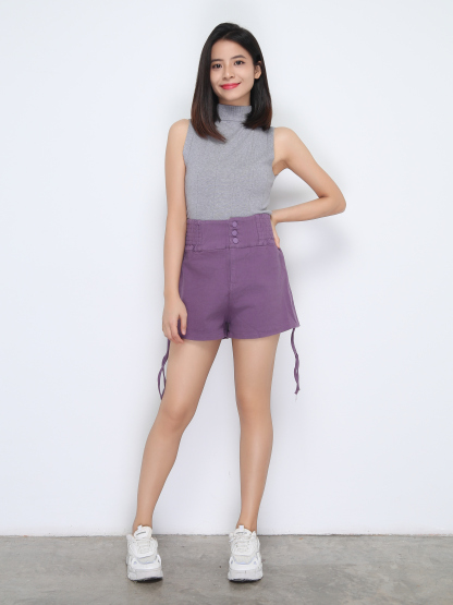 High Waist Side Drawstring Short Pants 22238