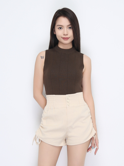High Waist Side Drawstring Short Pants 22238