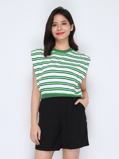 Knitted Cap Sleeve Stripe Top 22219