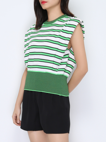 Knitted Cap Sleeve Stripe Top 22219