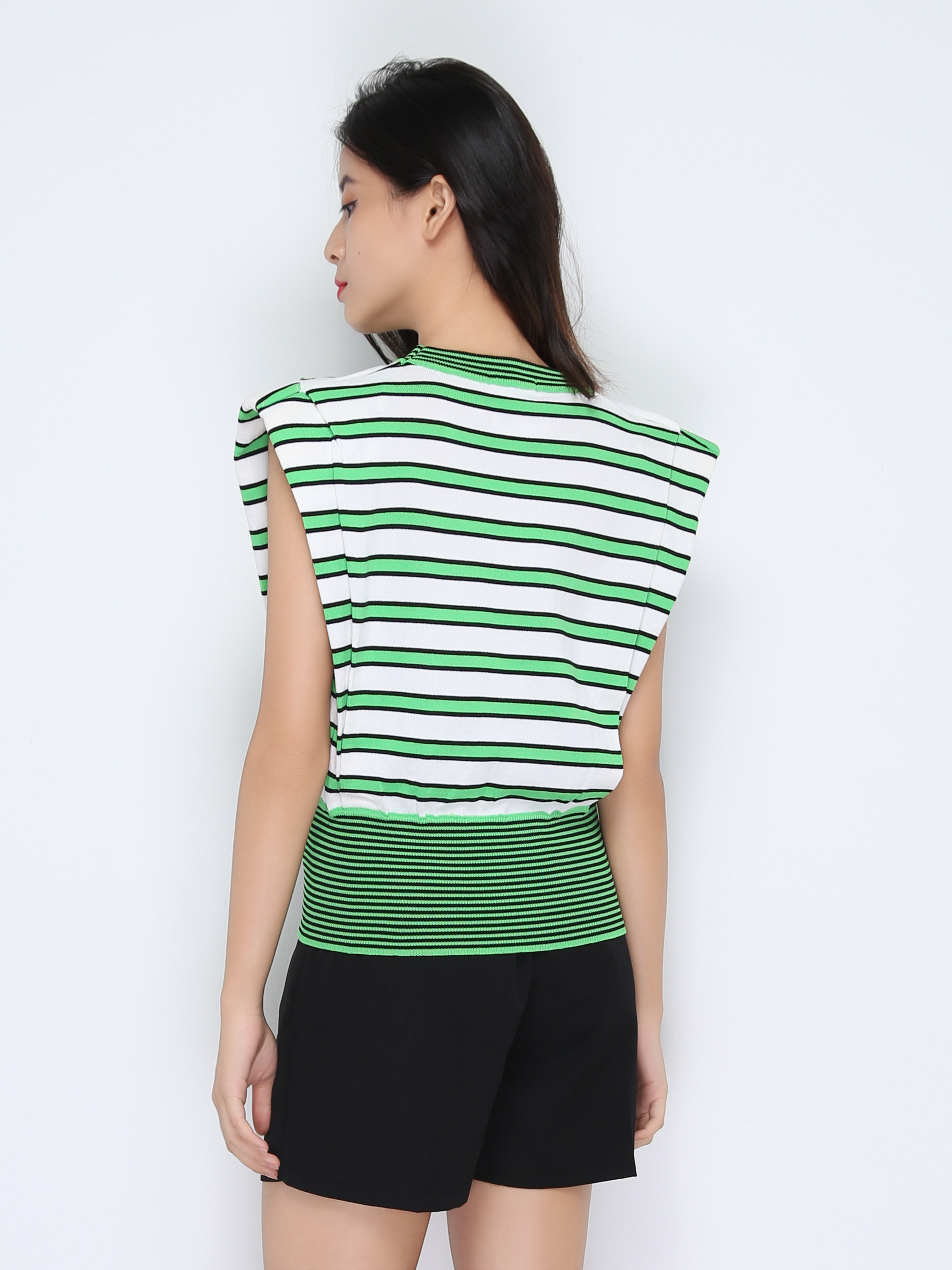 Knitted Cap Sleeve Stripe Top 22219