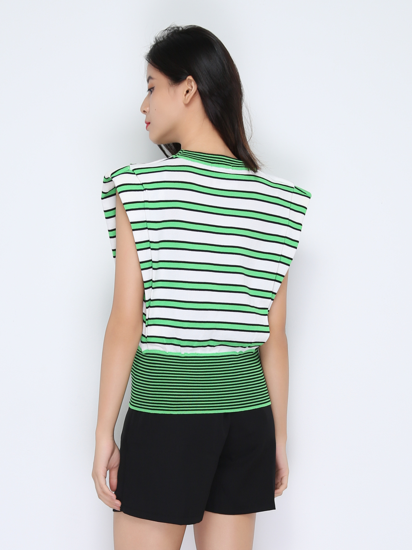 Knitted Cap Sleeve Stripe Top 22219