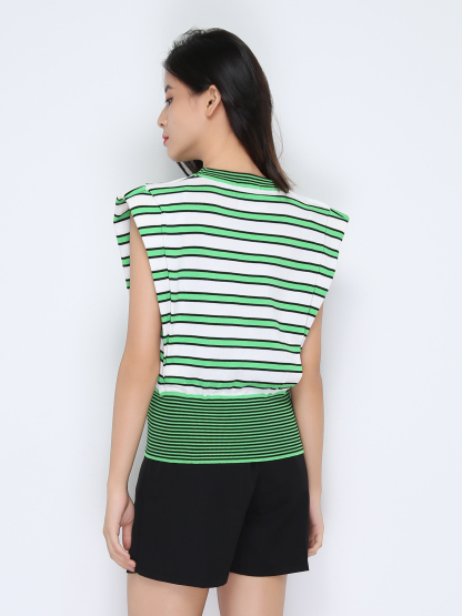 Knitted Cap Sleeve Stripe Top 22219