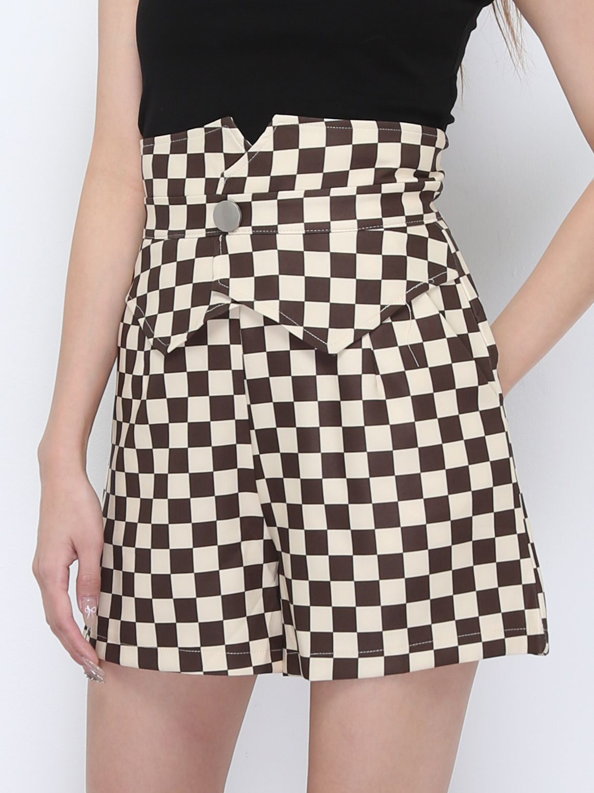 High Waist Checker Short Pants 22000