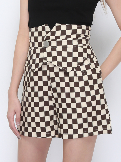 High Waist Checker Short Pants 22000