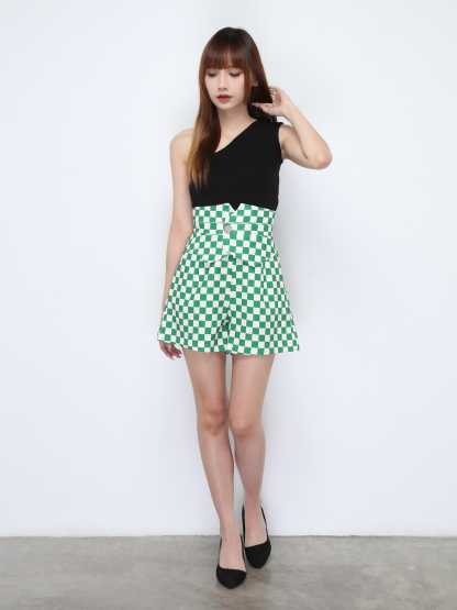 High Waist Checker Short Pants 22000