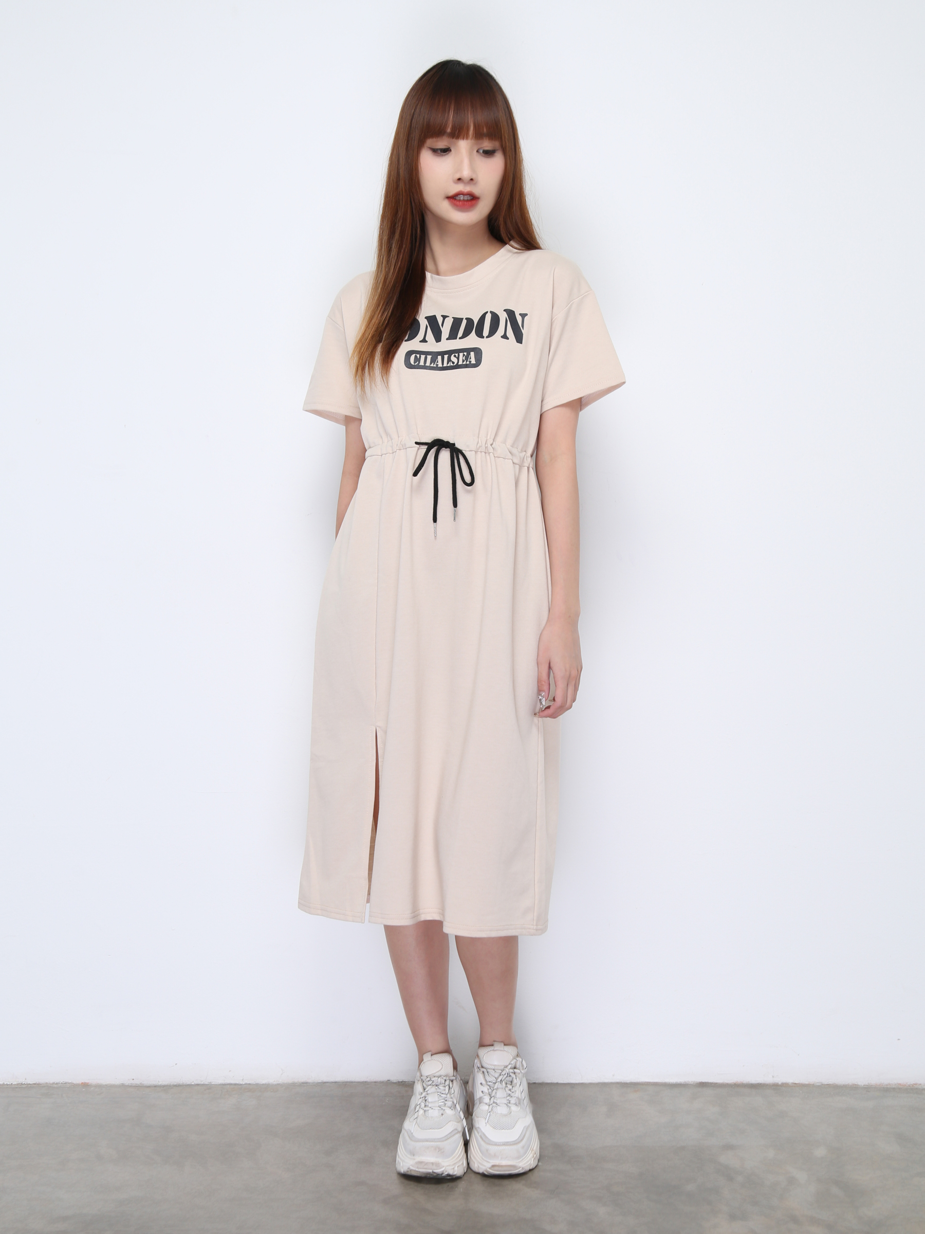 Waist Drawstring With Split Dress 22225