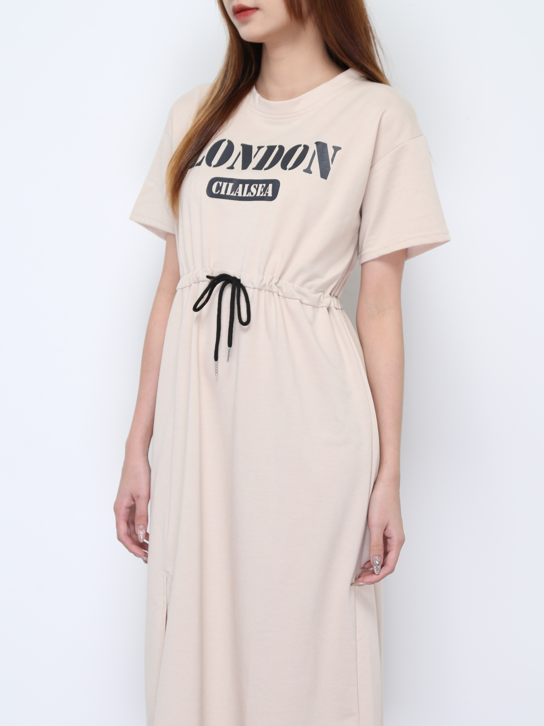 Waist Drawstring With Split Dress 22225