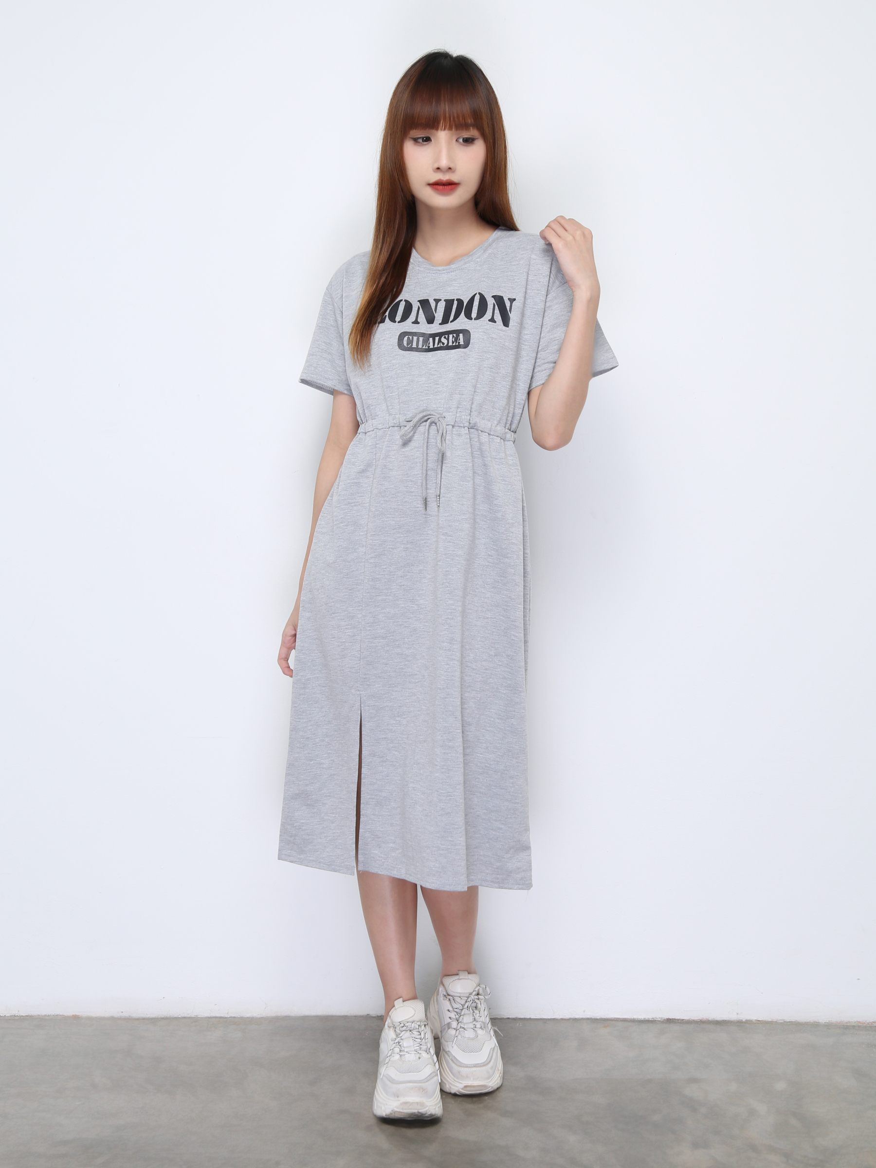 Waist Drawstring With Split Dress 22225