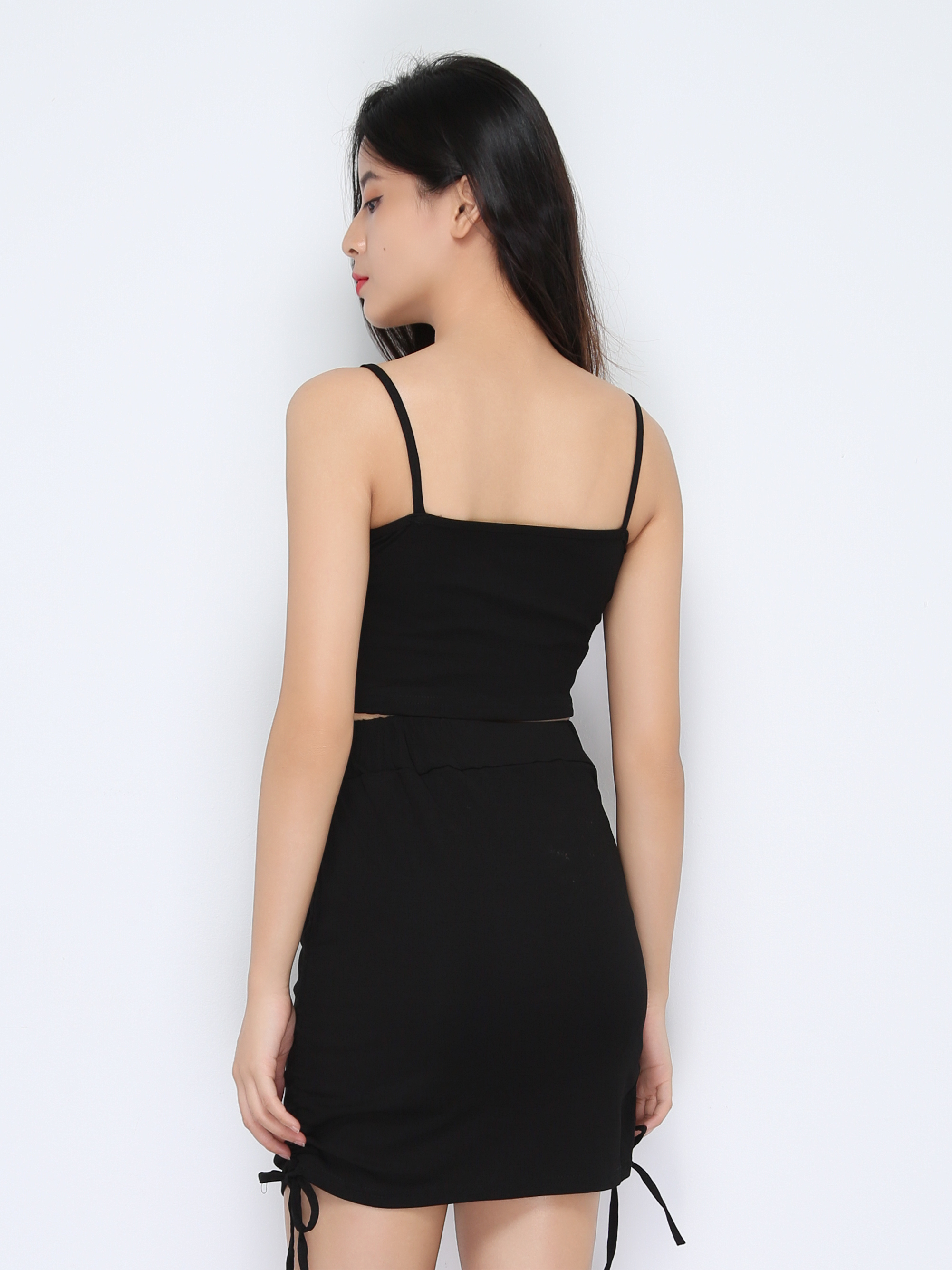 Three Piece Blouse Crop Top With Two Side Drawstring Set 22228