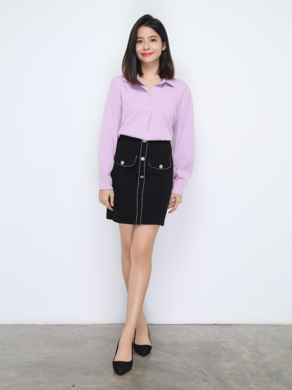 High Waist Decorative Belt With Button Skirt 22348