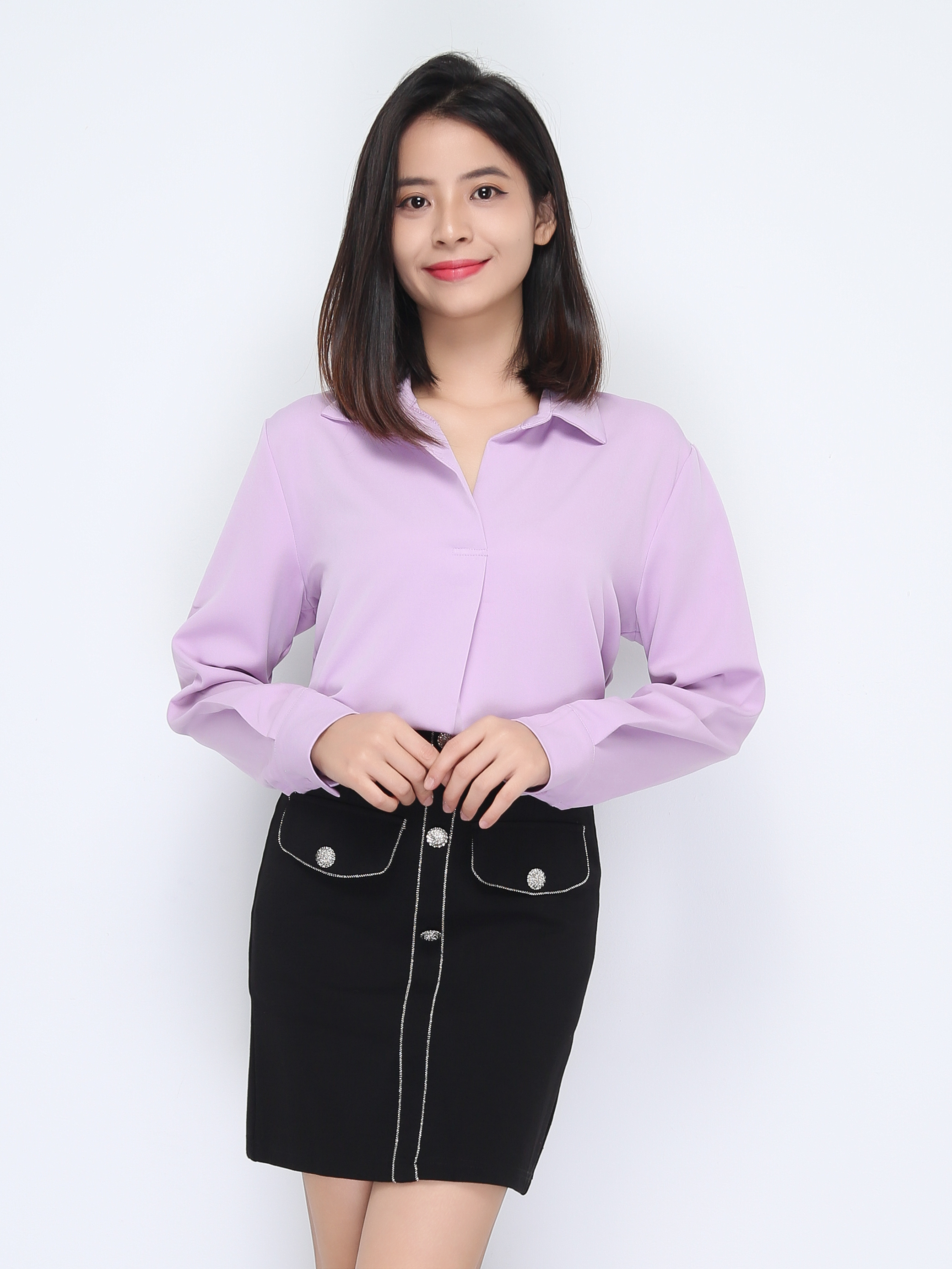 Collar V Neck Long Sleeve Blouse 22232