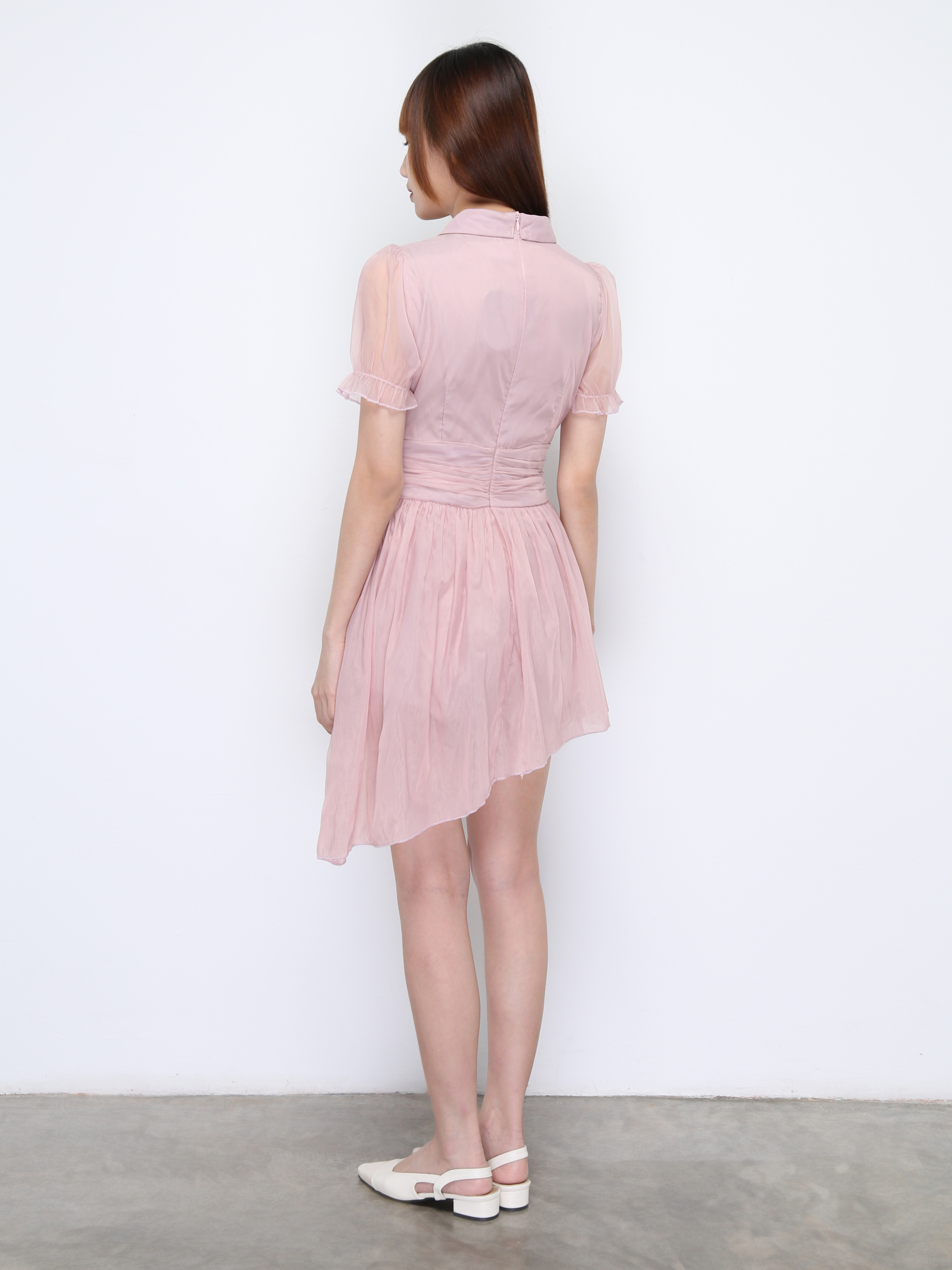 V Neck Collar Pleated Sling Dress 22261