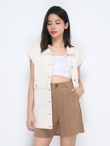 Denim Front Button Collar Top 22266