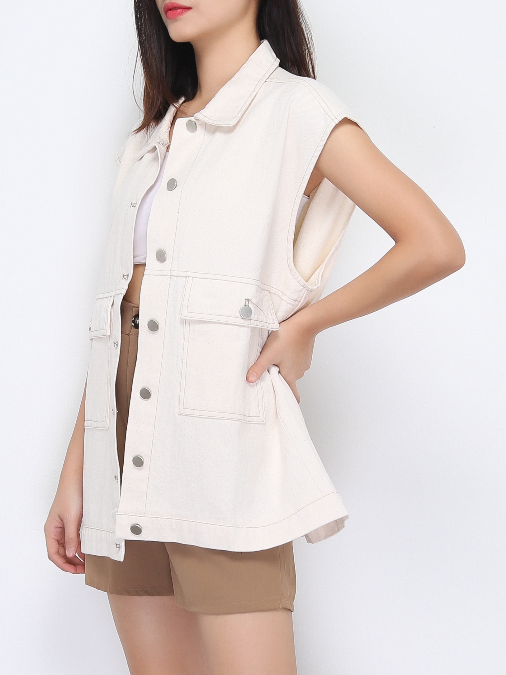 Denim Front Button Collar Top 22266