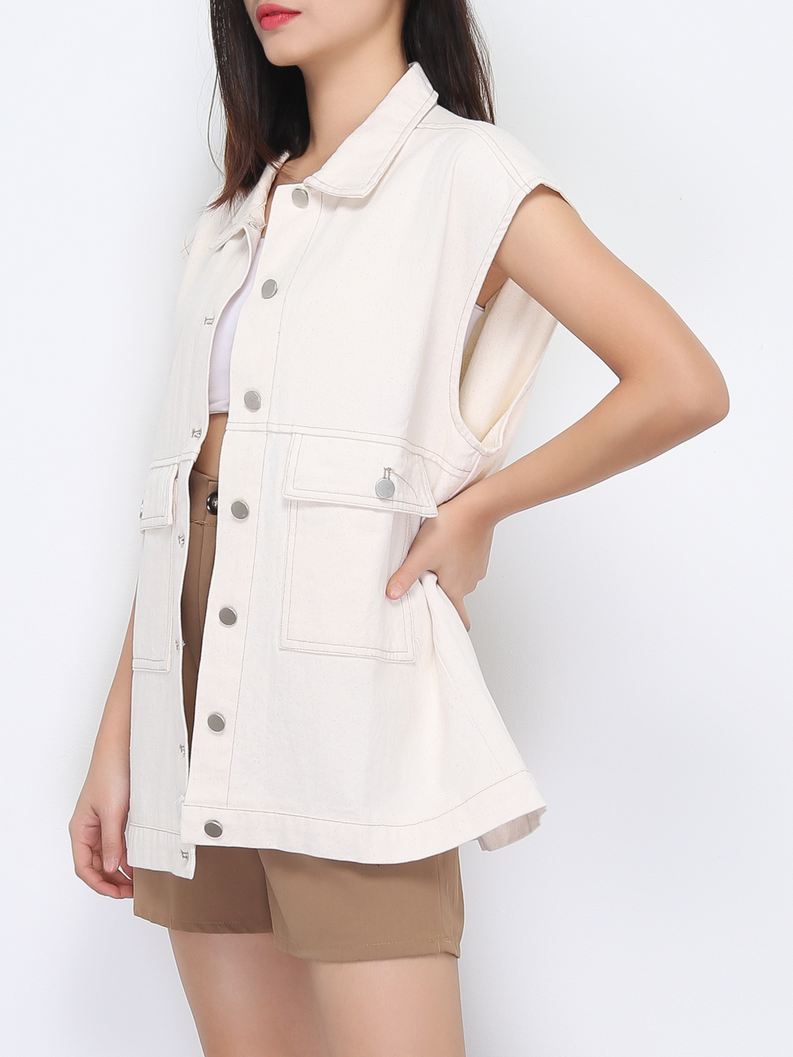 Denim Front Button Collar Top 22266